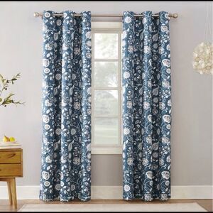 Set of 2 Panels Jorah Botanical Print Thermal Insulated Grommet Curtain‎ Blue